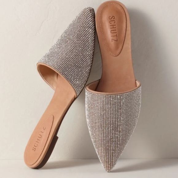 SCHUTZ Shoes - Schutz | Felicie Crystal Flat Mule Slides in Honey Beige Size 7